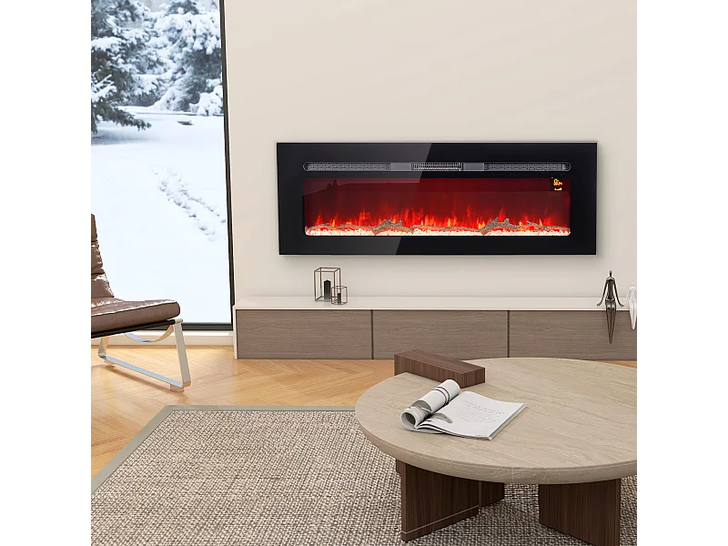 Cheminée électrique 1800W effets flammes LED 3D réglables - timer, thermostat, télécommande - noir