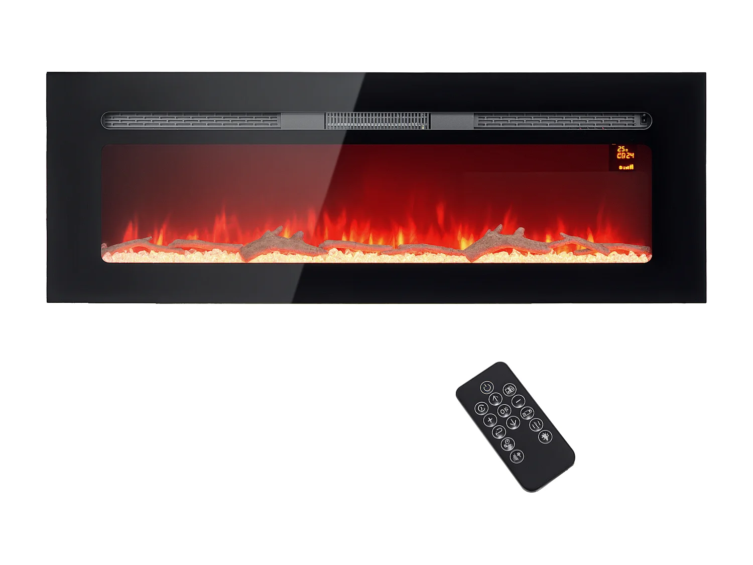 Cheminée électrique 1800W effets flammes LED 3D réglables - timer, thermostat, télécommande - noir