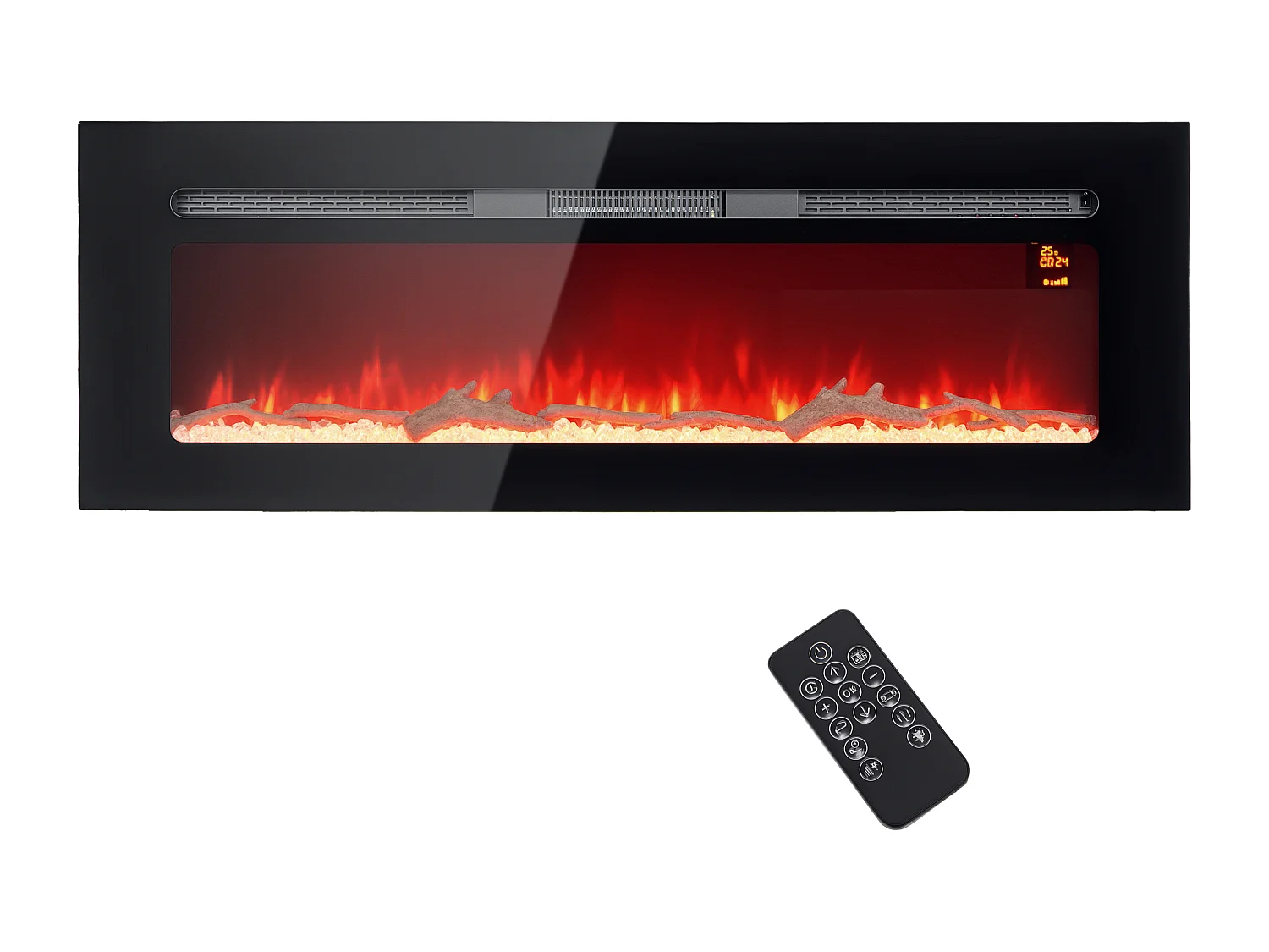 Cheminée électrique 1800W effets flammes LED 3D réglables - timer, thermostat, télécommande - noir