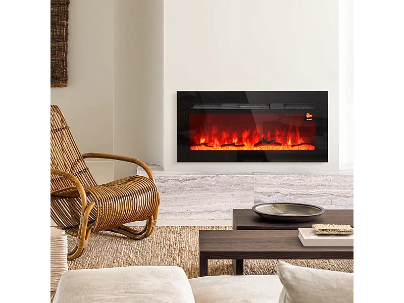 Cheminée électrique 1800W effets flammes LED 3D réglables - timer, thermostat, télécommande - noir