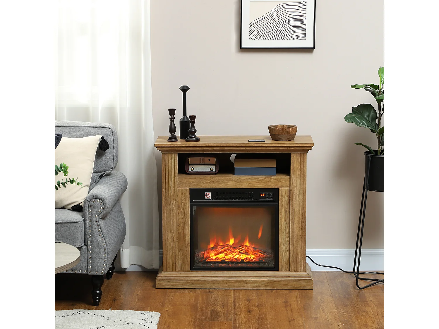 Cheminée électrique style montagnard aspect bois - niche, télécommande, timer - max. 1800W