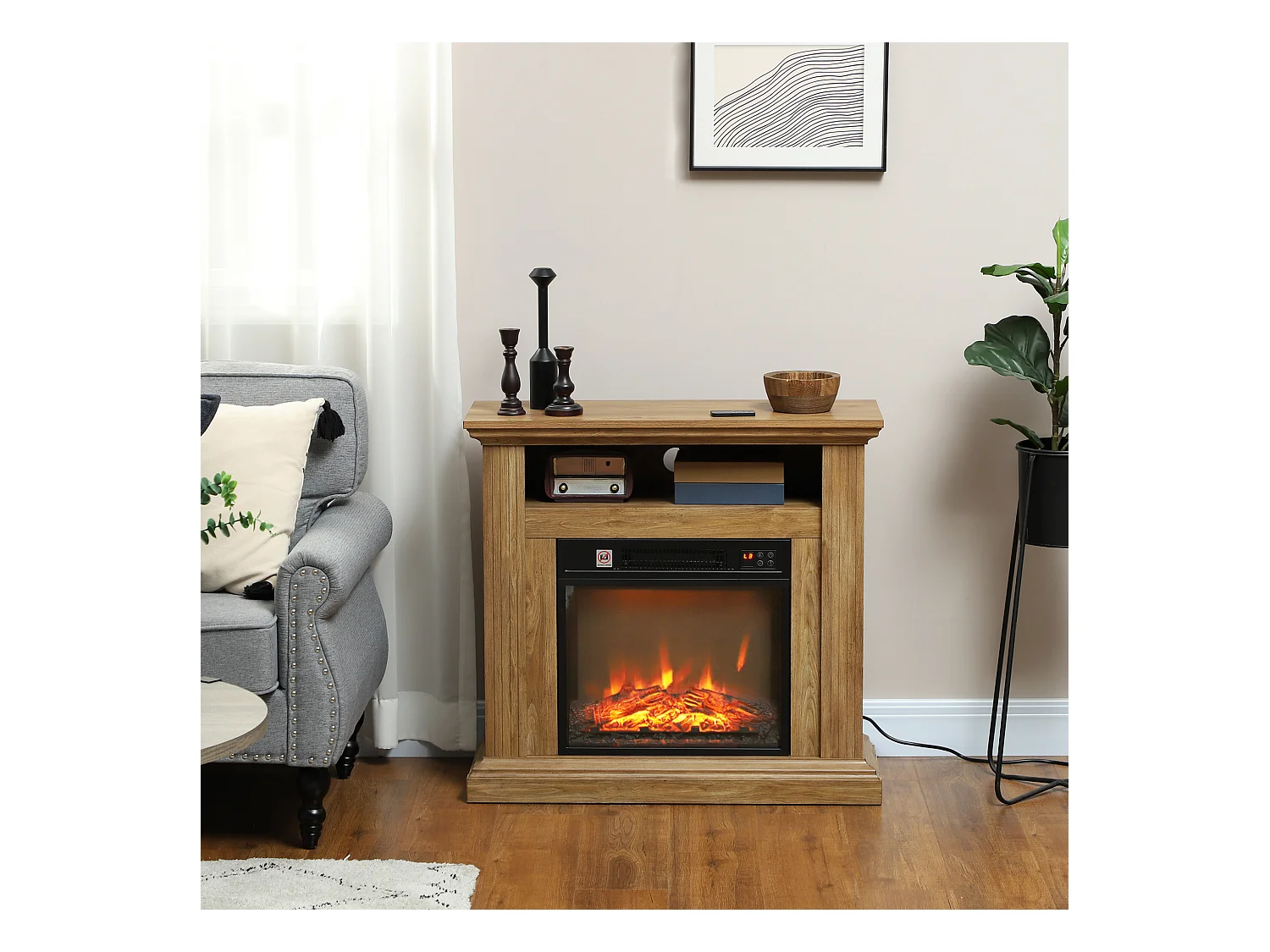 Cheminée électrique style montagnard aspect bois - niche, télécommande, timer - max. 1800W