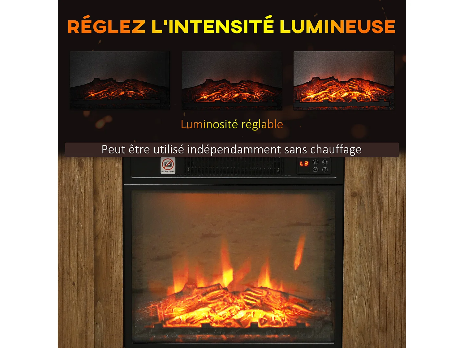 Cheminée électrique style montagnard aspect bois - niche, télécommande, timer - max. 1800W