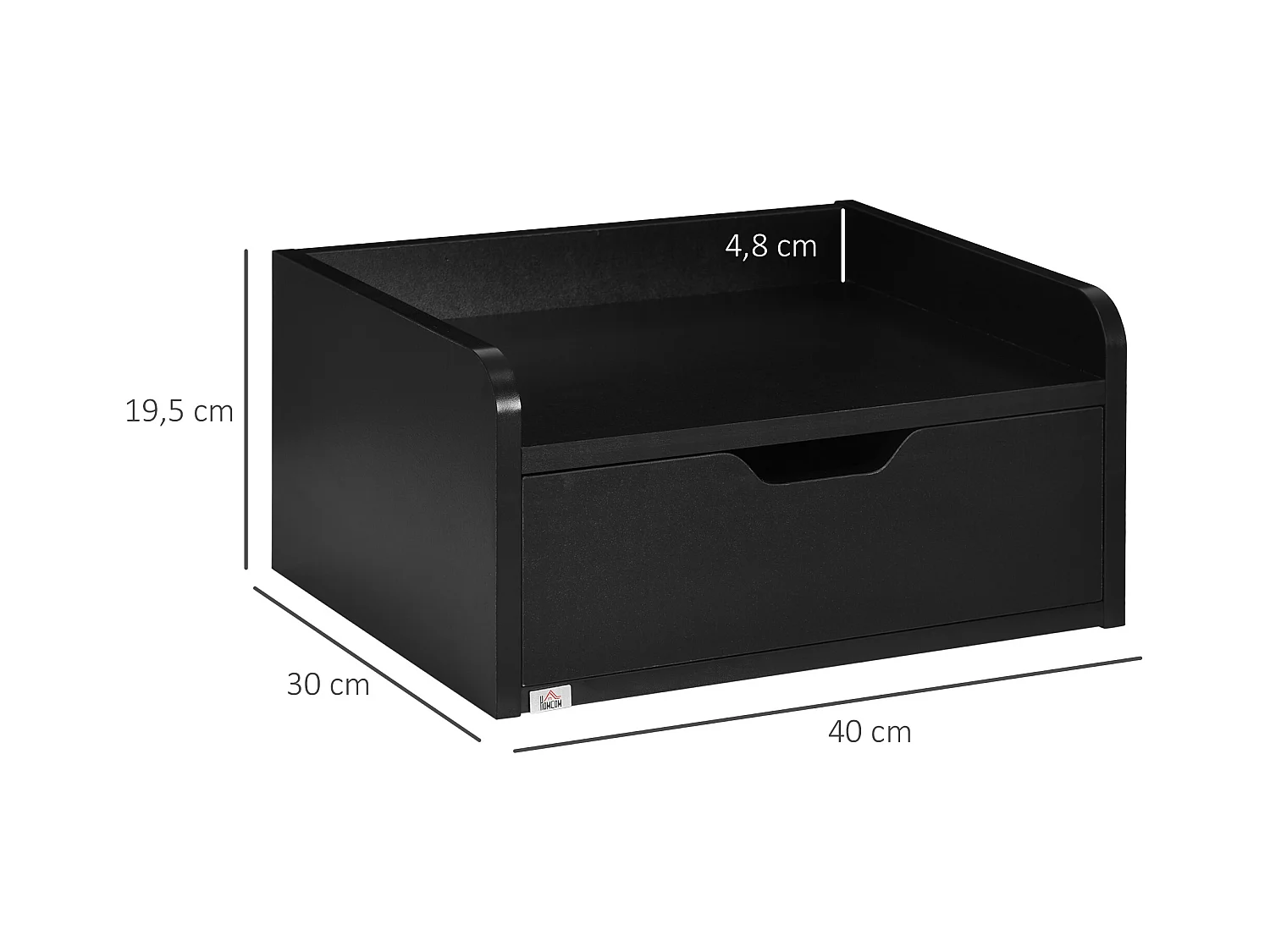 Lot de 2 chevets tables de nuit murales - tiroir coulissant, plateau - dim. 40L x 30l x 19H cm - panneaux noir