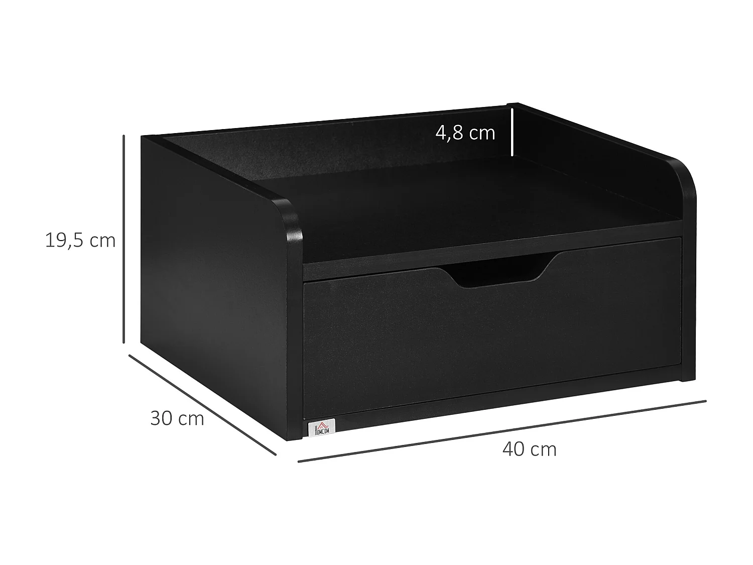 Lot de 2 chevets tables de nuit murales - tiroir coulissant, plateau - dim. 40L x 30l x 19H cm - panneaux noir