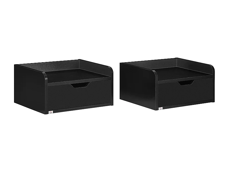 Lot de 2 chevets tables de nuit murales - tiroir coulissant, plateau - dim. 40L x 30l x 19H cm - panneaux noir