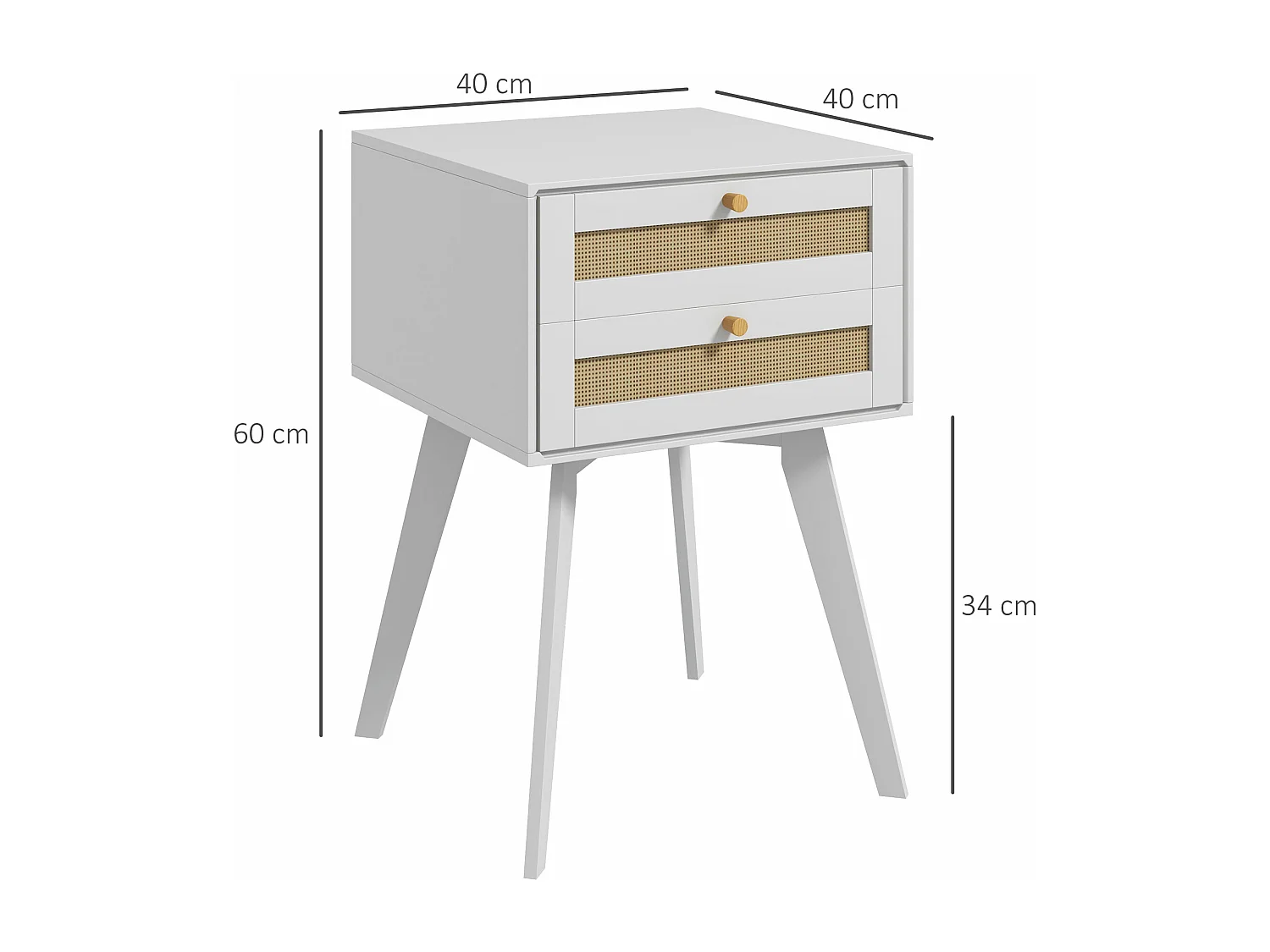 Lot de 2 chevets tables de nuit style bohème chic - 2 tiroirs - MDF blanc cannage en rotin