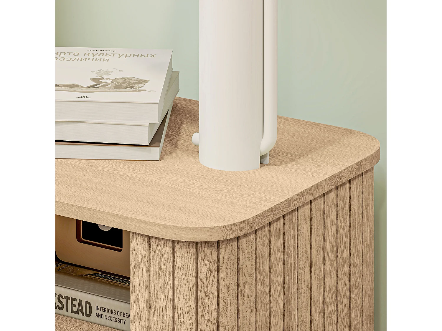 Chevet table d'appoint style Shabby Chic - 2 portes coulissantes - acier aspect bois clair vieilli