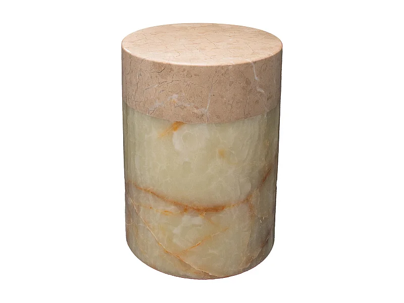 Mesa de ónix verde claro y mármol beige con diseño innovador y sofisticado