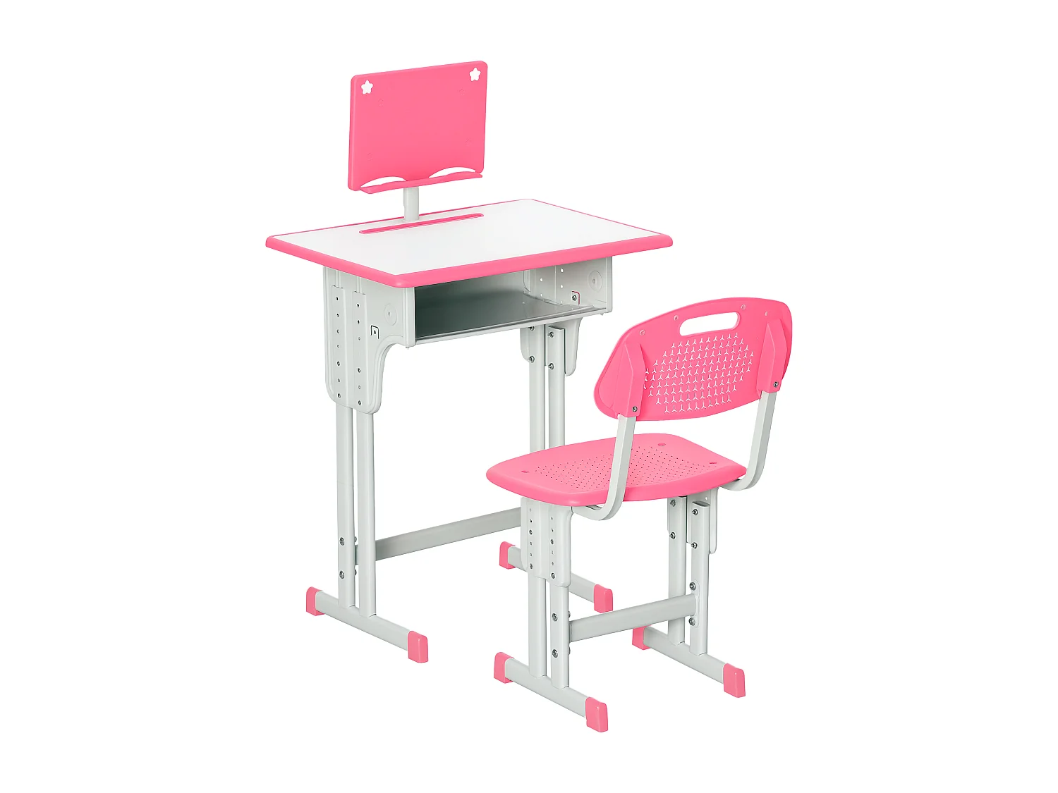 Bureau enfant avec chaise - ensemble bureau et chaise réglable - support de lecture, case - rose blanc