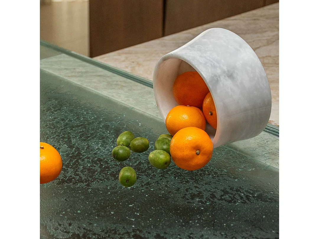 Tigela de mármore cinza feita à mão para decoração de interiores