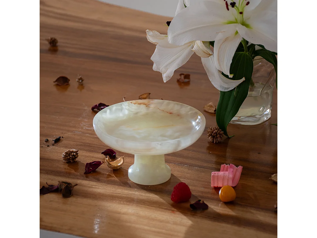 Bol decorativo de ónix verde claro tallado a mano