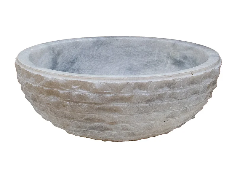 Lavabo de baño de mármol tallado a mano con borde redondeado - Gris