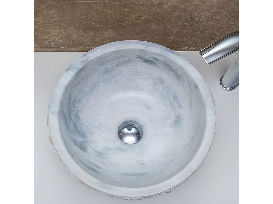 Pia de banheiro em mármore esculpido à mão com borda arredondada - Cinza