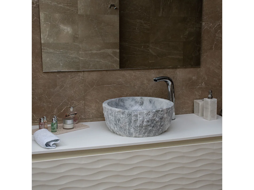 Lavabo de mármol gris esculpido a mano para baño