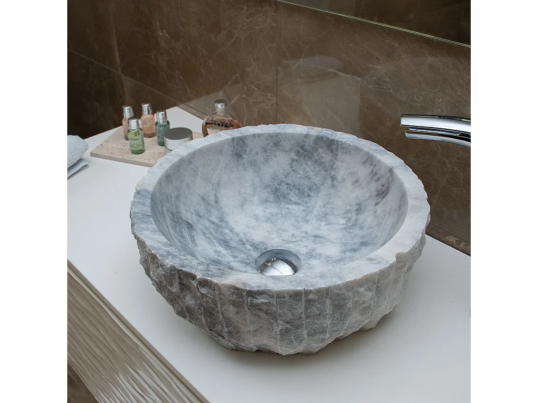 Lavabo de mármol gris esculpido a mano para baño