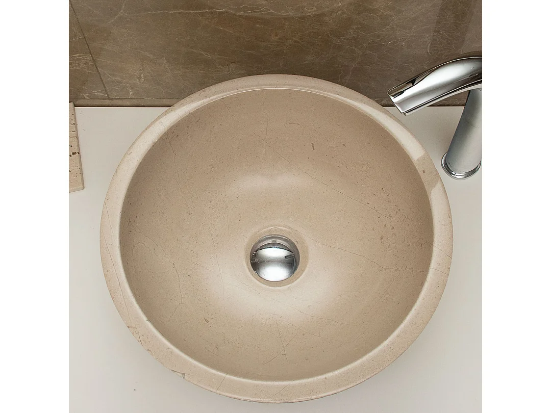Lavatório de mármore bege redondo feito à mão para banheiro moderno