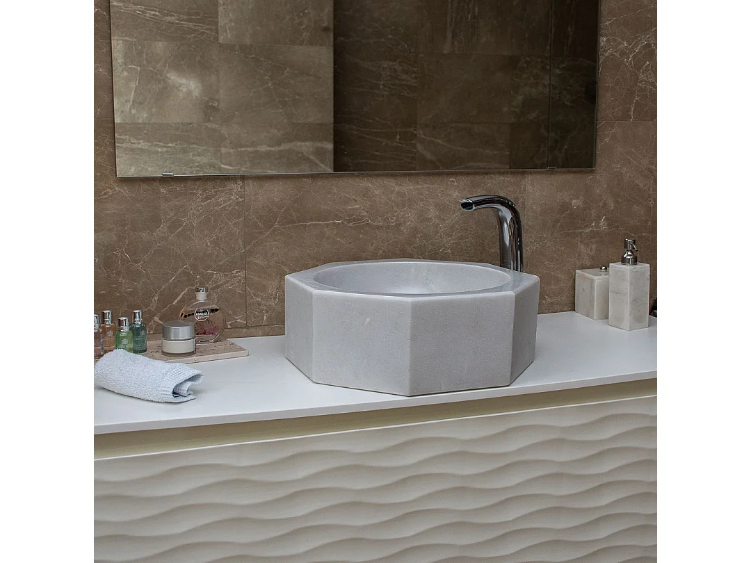 Pia de pedra natural de luxo em mármore preto com torneiras inclusas