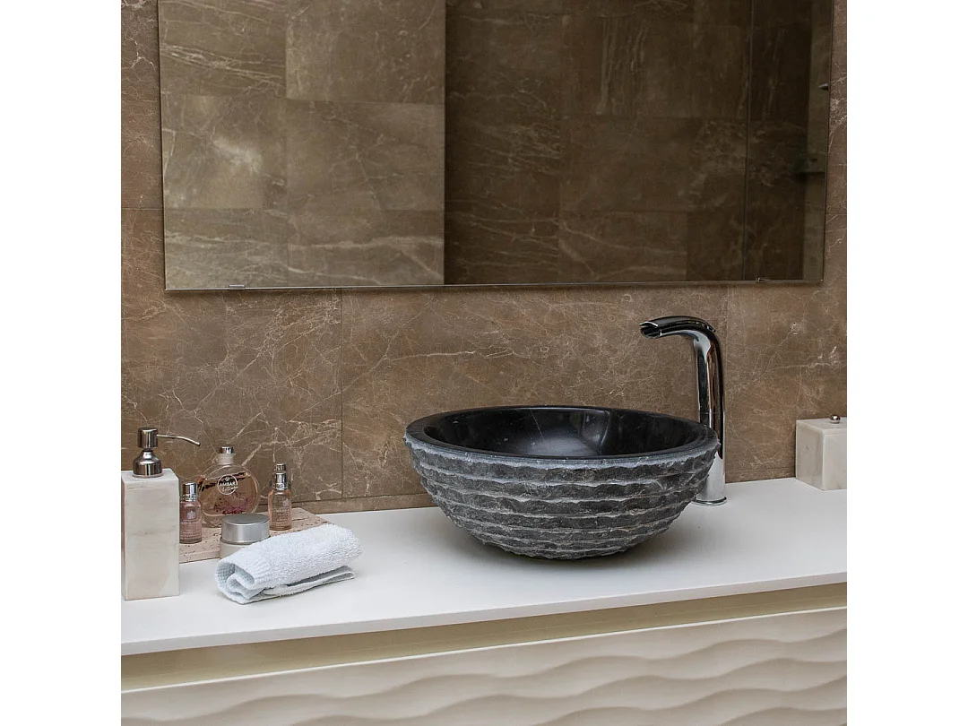 Lavabo de piedra natural negra hecho a mano de 40x40 cm