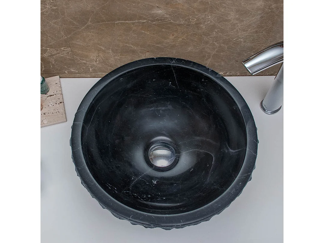 Lavabo de piedra natural negra hecho a mano de 40x40 cm