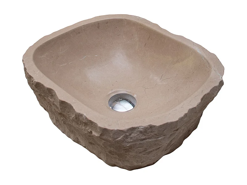 Lavatório de mármore creme esculpido à mão - Design contemporâneo com um toque rústico