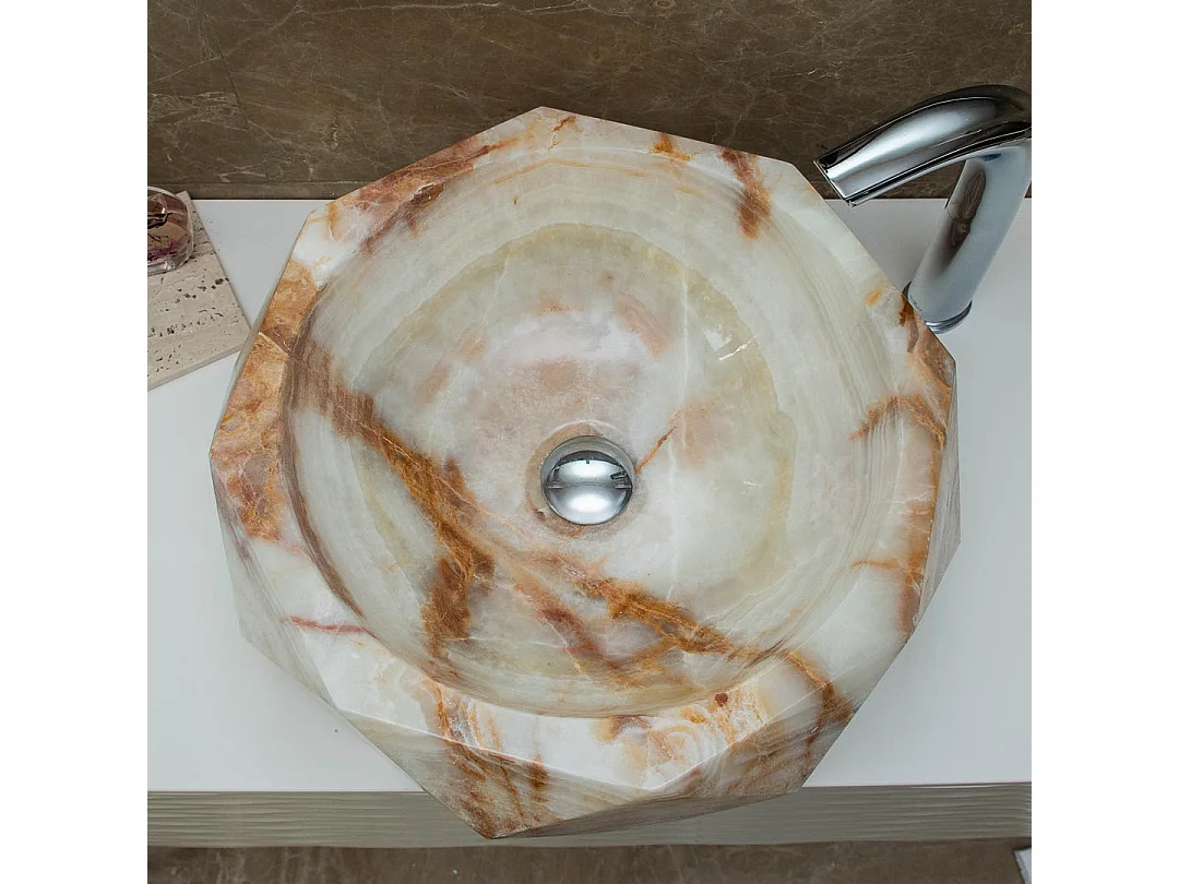 Lavatório de Ônix Branco Esculpido à Mão