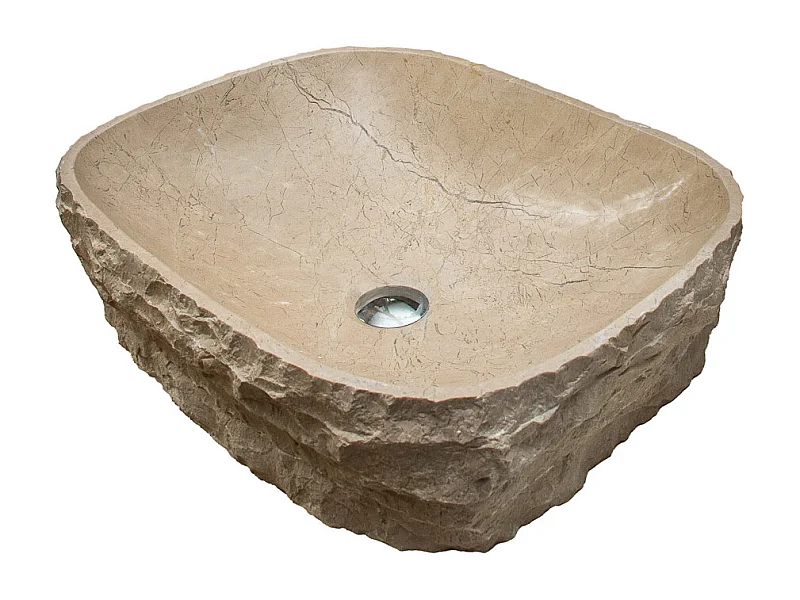 Lavabo de piedra rectangular de mármol beige esculpido a mano para baño moderno