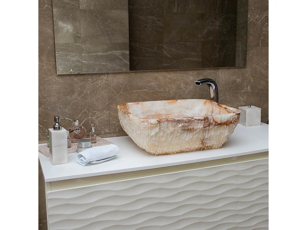 Lavabo rústico rectangular de mármol ónix blanco