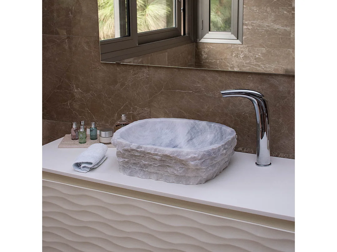 Pia de mármore cinza natural para banheiro rústico