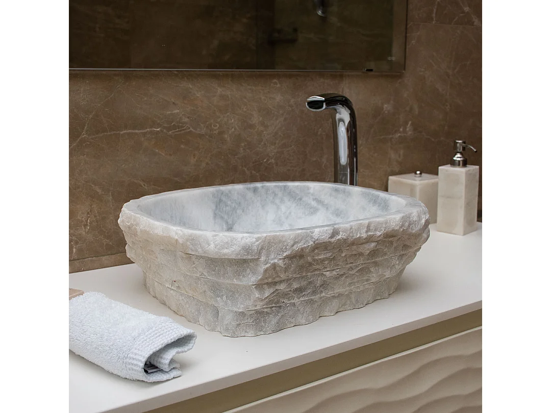 Pia de mármore cinza natural para banheiro rústico