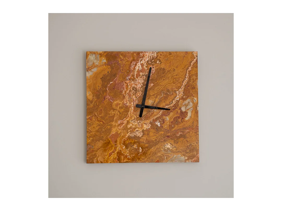 Relógio de parede quadrado em mármore ônix verde