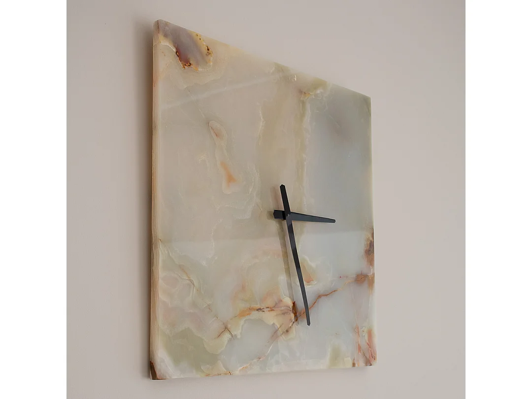 Relógio de parede esculpido em ônix à mão, tamanho grande quadrado