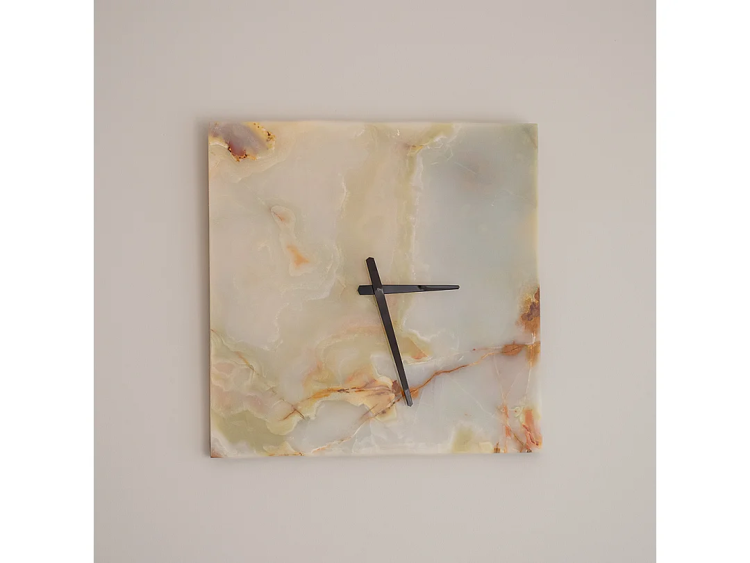Relógio de parede esculpido em ônix à mão, tamanho grande quadrado