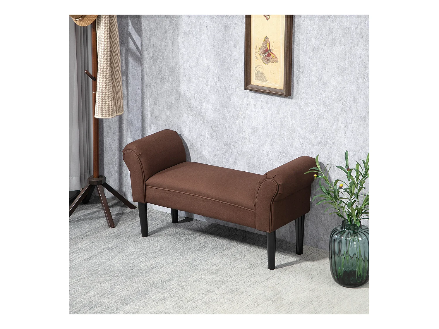 Banc banquette design contemporain accoudoirs courbés grand confort 102L x 31l x 51H cm chocolat