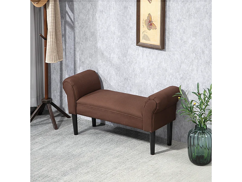 Banc banquette design contemporain accoudoirs courbés grand confort 102L x 31l x 51H cm chocolat