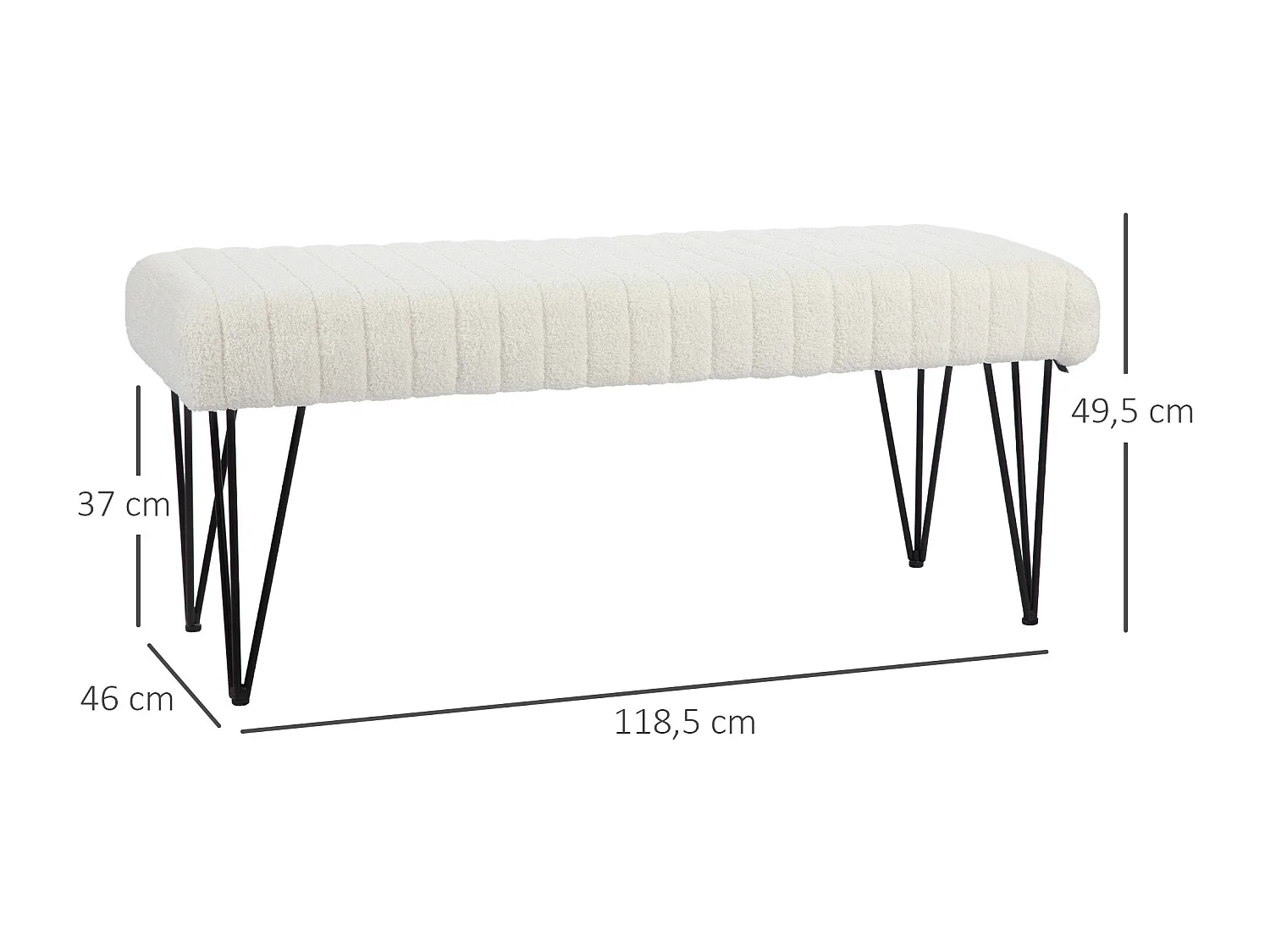 Banc banquette bout de lit design - piètement épingle métal noir - revêtement effet laine bouclé crème