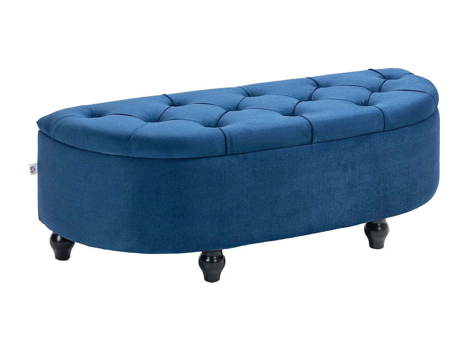 Pouf de rangement coffre 2 en 1 - pouf design classique chic capitonné demi-cercle - pieds bois hévéa noir revêtement velours bleu roi