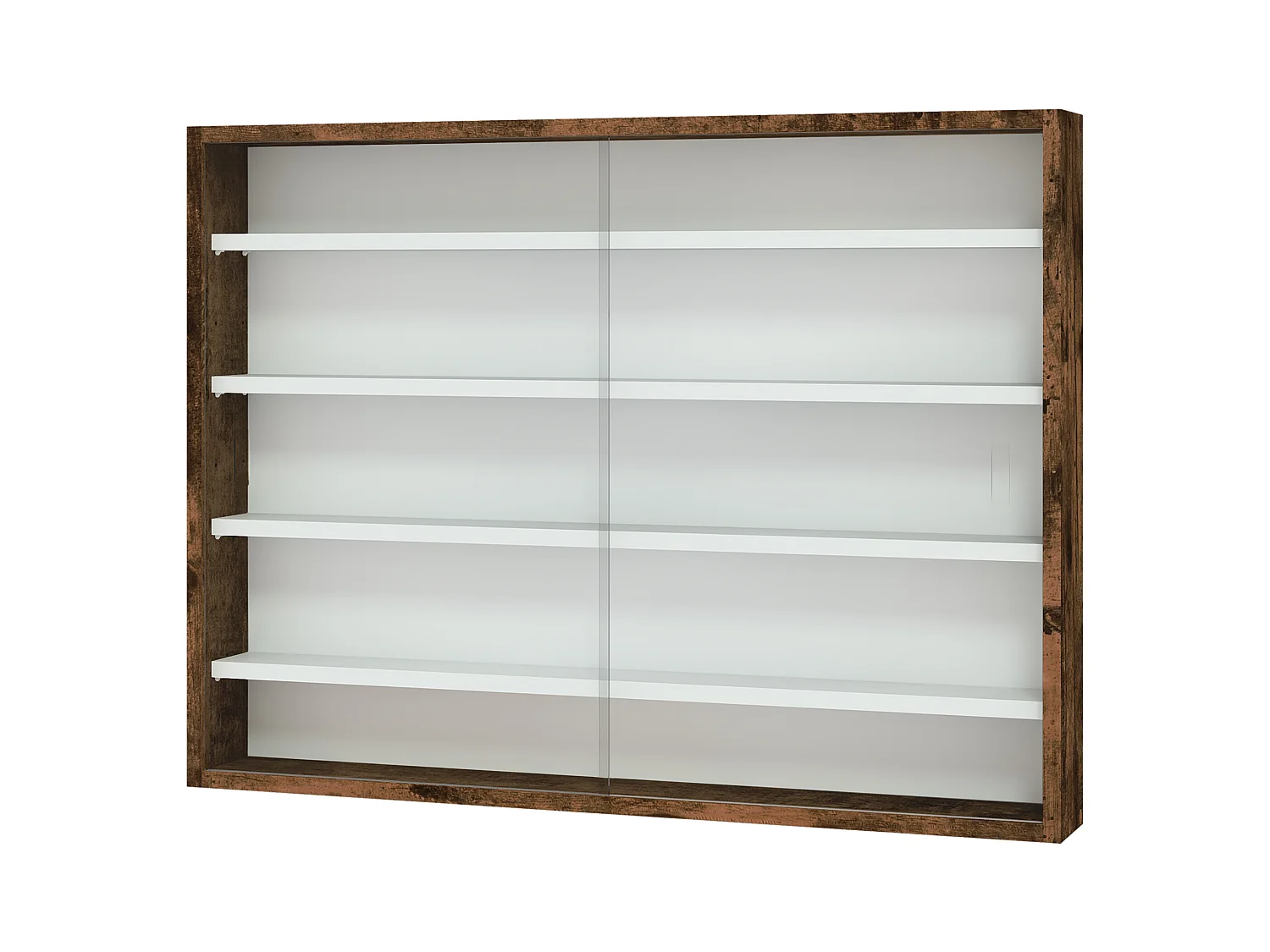Vitrine murale étagère - 5 étagères réglables - 2 portes coulissantes verre - panneaux aspect bois vieilli blanc