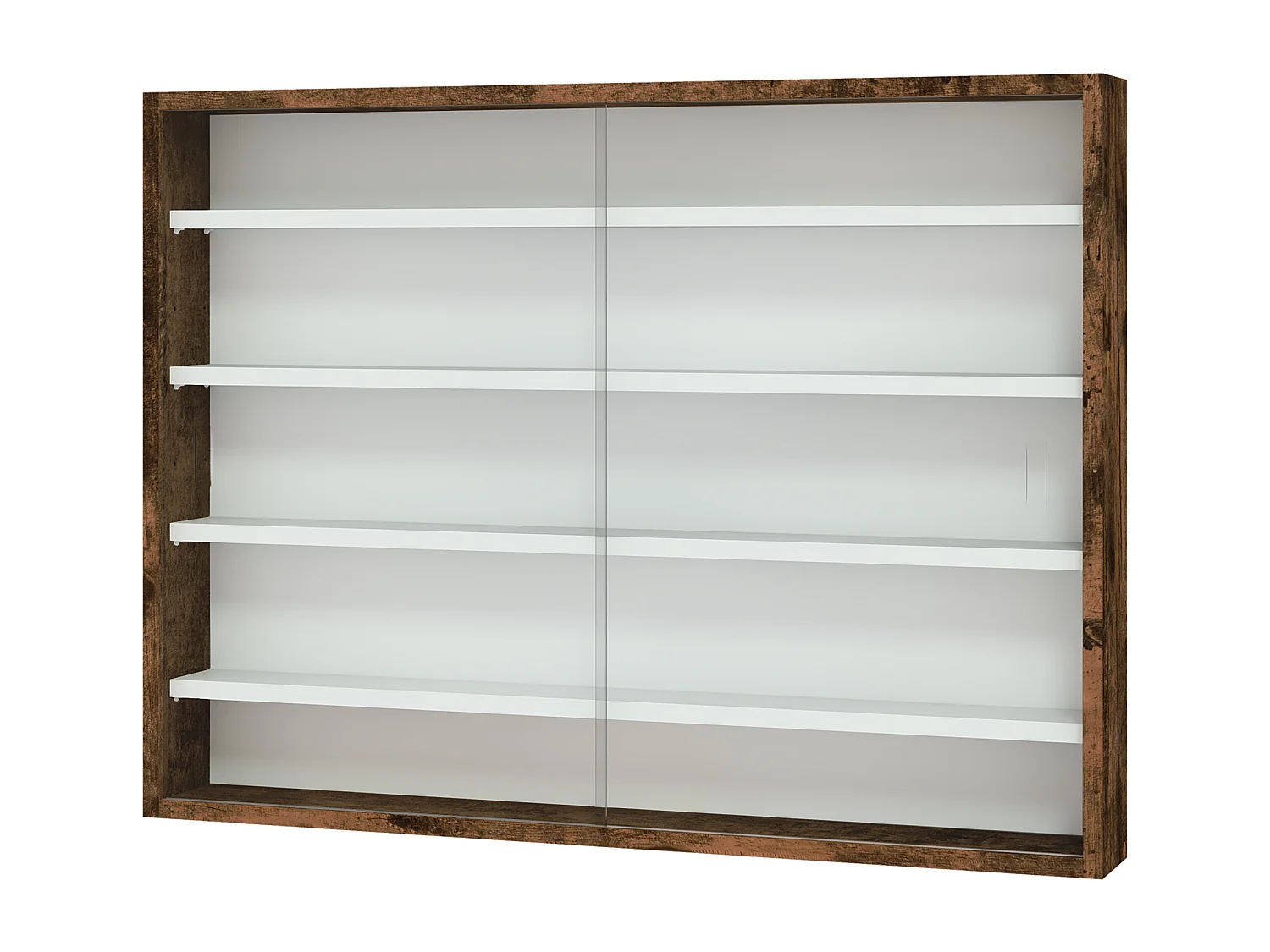 Vitrine murale étagère - 5 étagères réglables - 2 portes coulissantes verre - panneaux aspect bois vieilli blanc