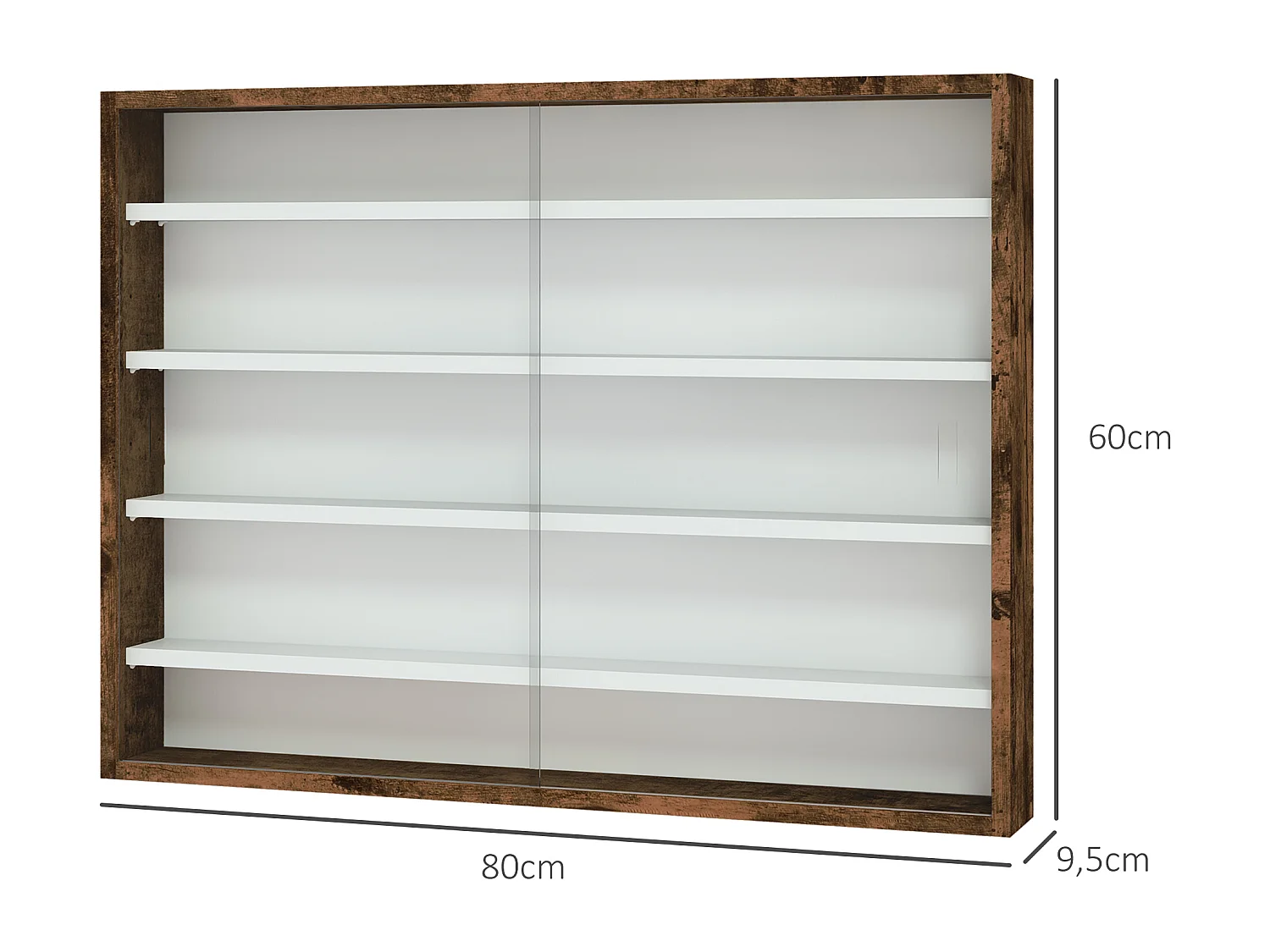 Vitrine murale étagère - 5 étagères réglables - 2 portes coulissantes verre - panneaux aspect bois vieilli blanc