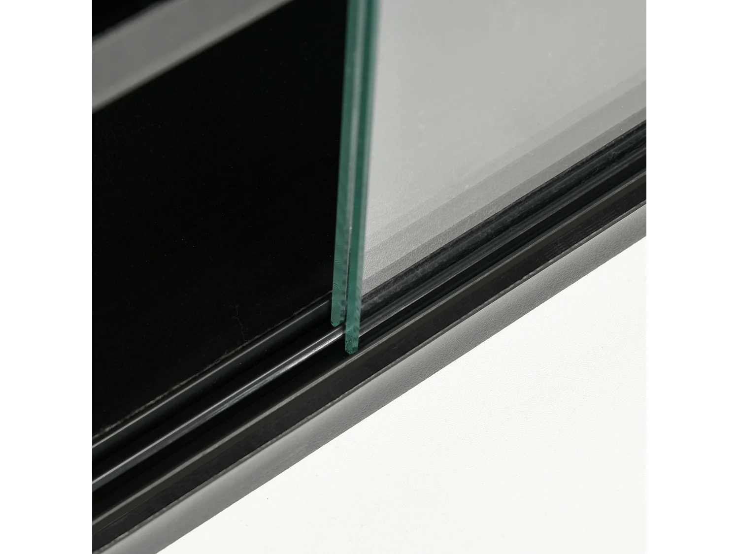 Vitrine murale étagère - 5 étagères réglables - 2 portes coulissantes verre - panneaux noir