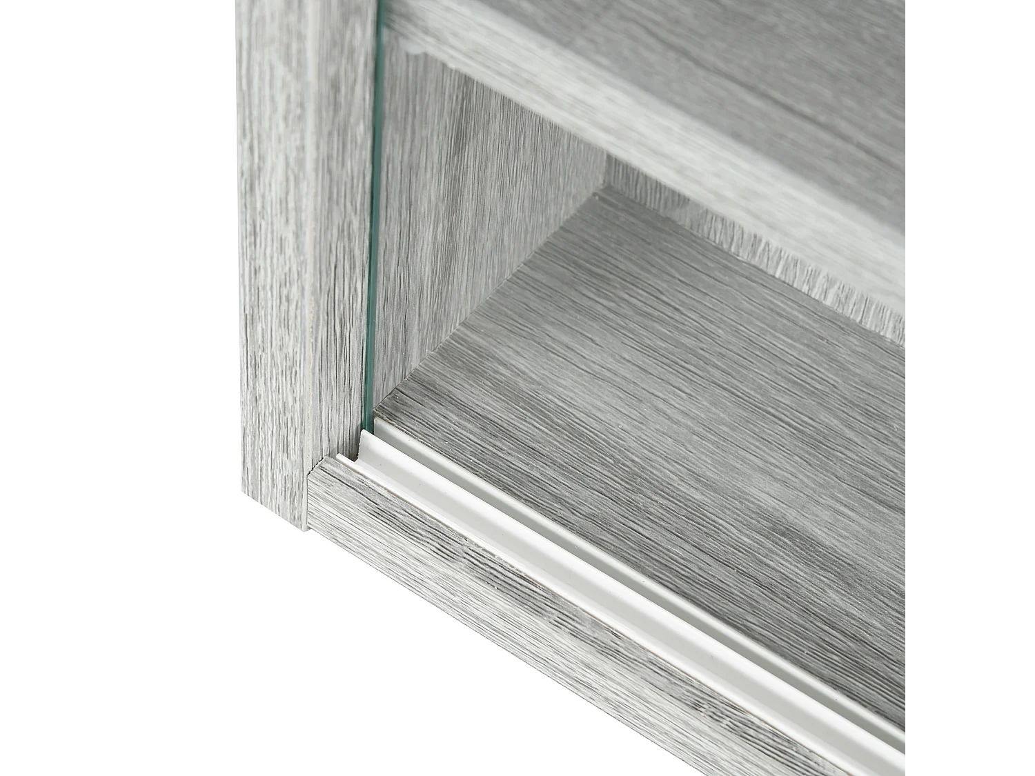 Vitrine murale étagère - 5 étagères réglables - 2 portes coulissantes verre - panneaux gris