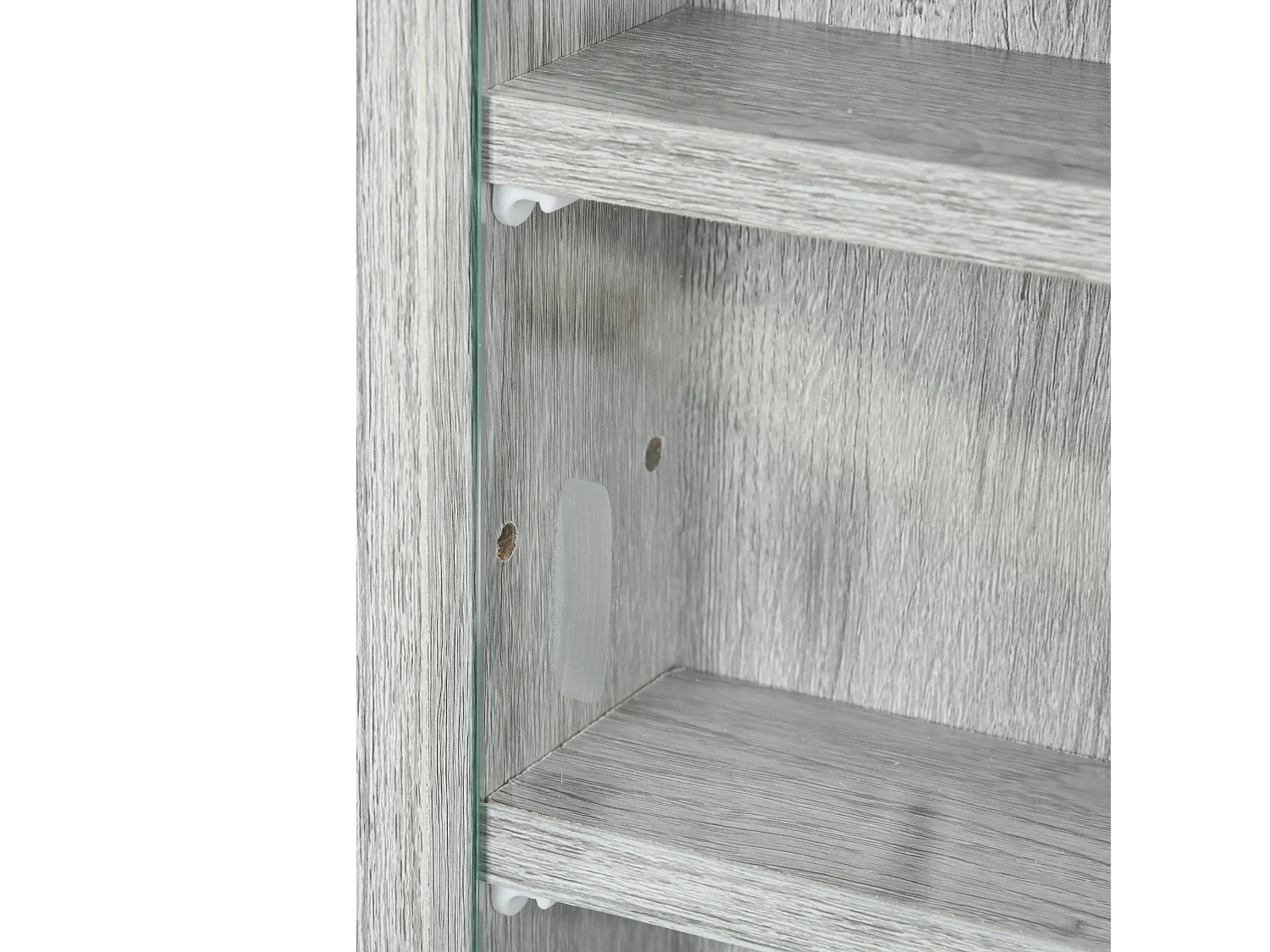 Vitrine murale étagère - 5 étagères réglables - 2 portes coulissantes verre - panneaux gris