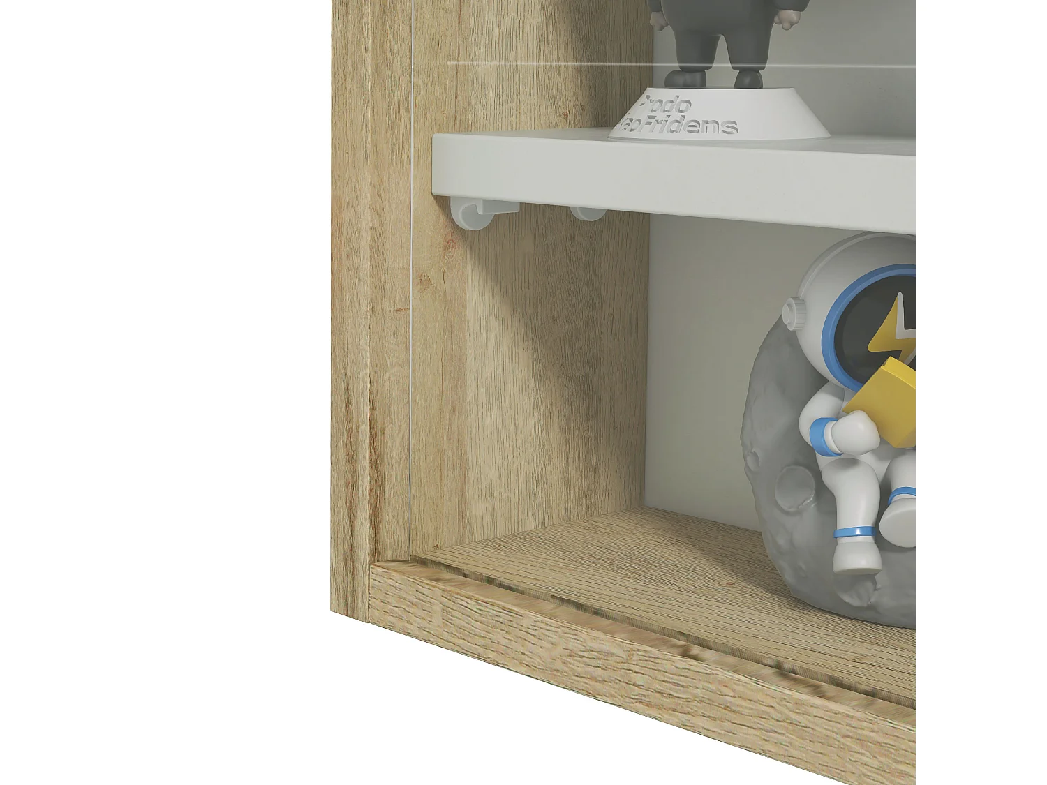 Vitrine murale étagère - 5 étagères réglables - 2 portes coulissantes verre - panneaux aspect bois clair blanc