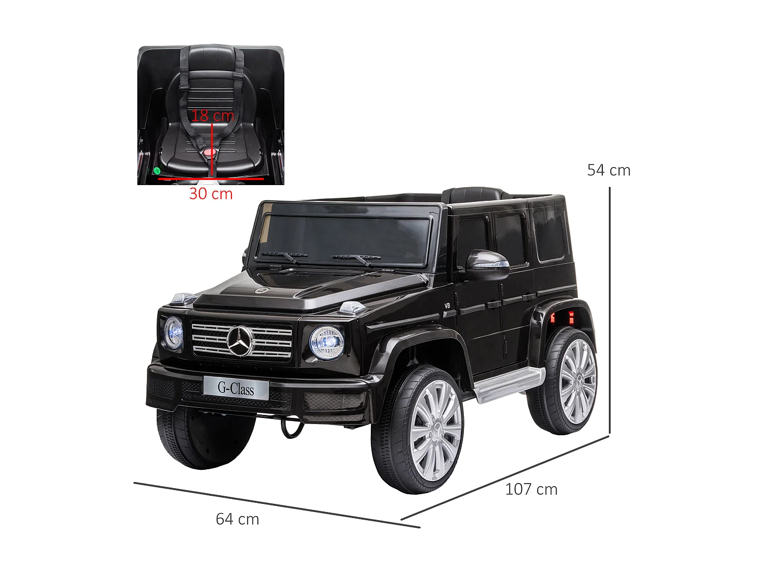 Voiture électrique enfant Mercedes Benz Classe G 12V - V. max. 5Km/h - télécommande, effets sonores, lumineux - noir