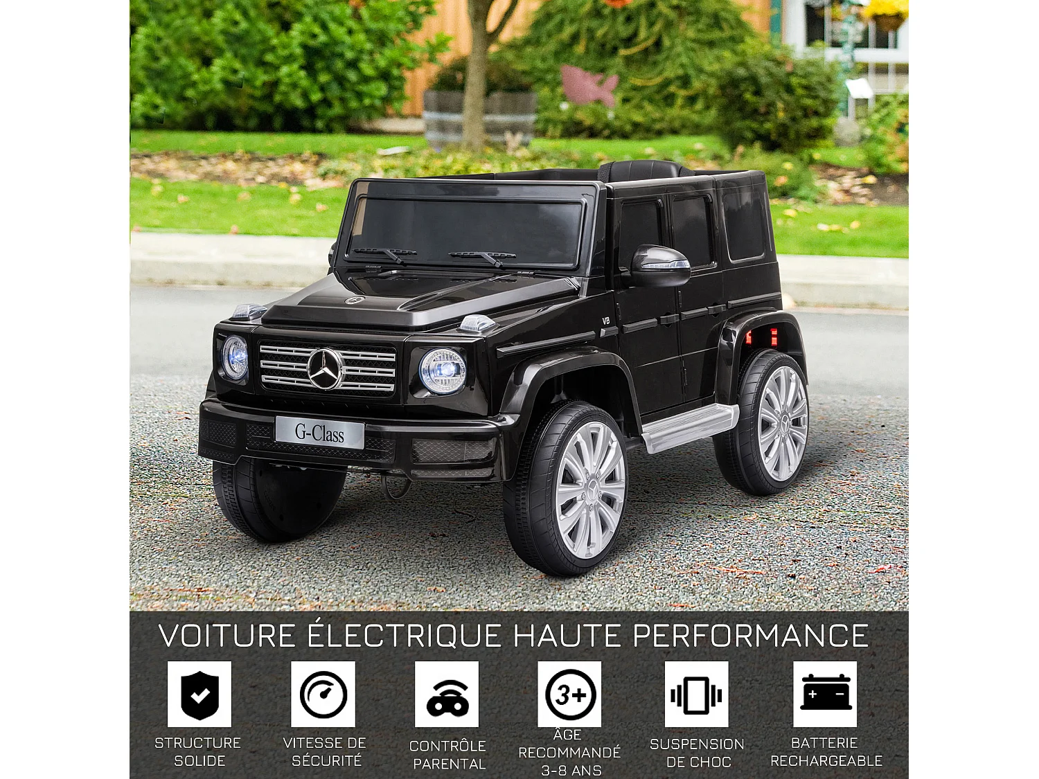 Voiture électrique enfant Mercedes Benz Classe G 12V - V. max. 5Km/h - télécommande, effets sonores, lumineux - noir