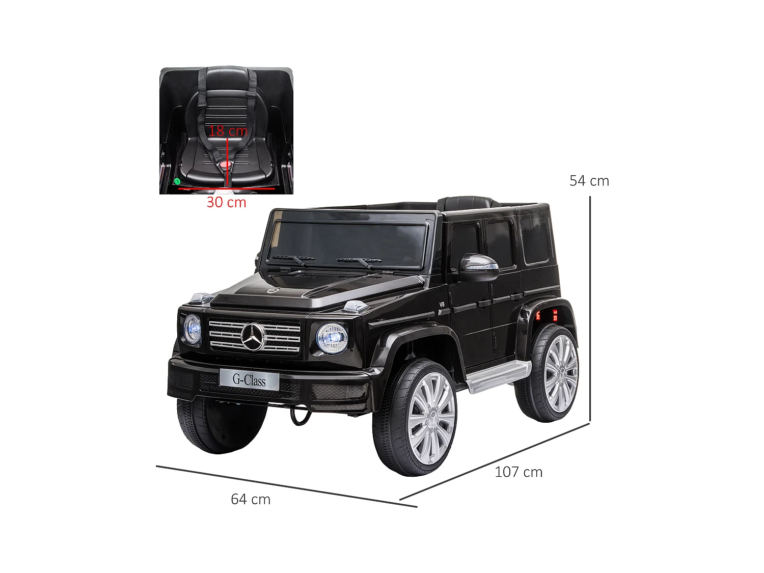 Voiture électrique enfant Mercedes Benz Classe G 12V - V. max. 5Km/h - télécommande, effets sonores, lumineux - noir