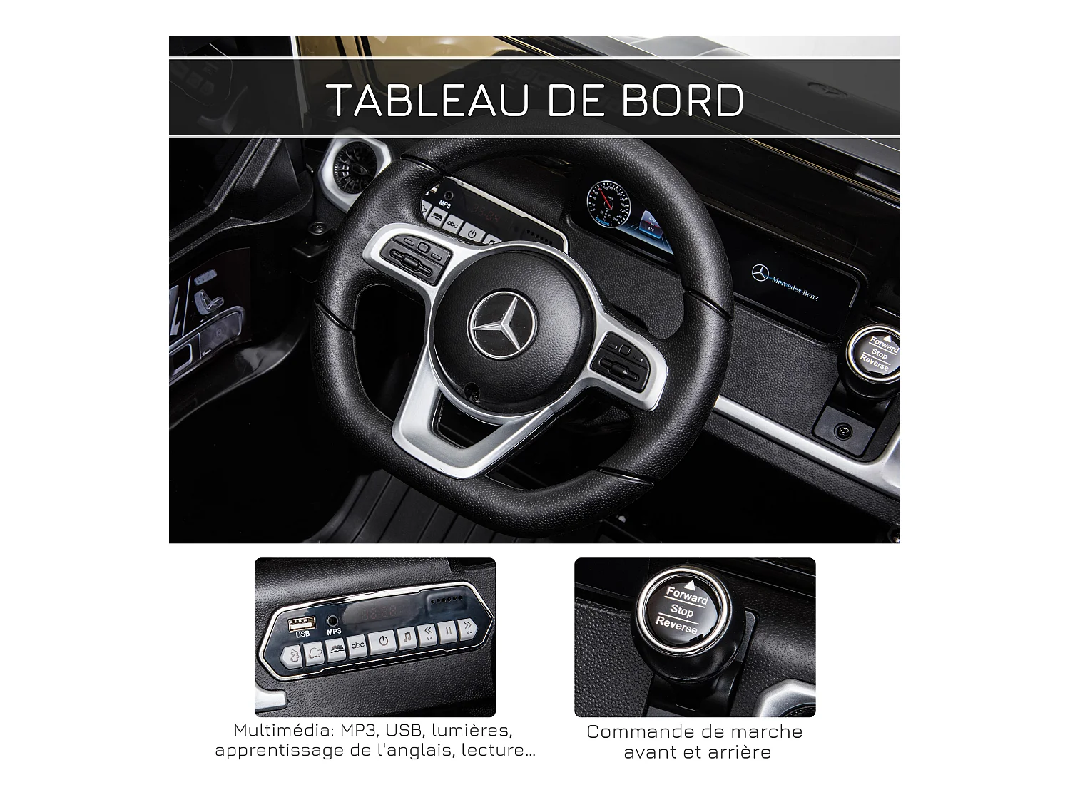 Voiture électrique enfant Mercedes Benz Classe G 12V - V. max. 5Km/h - télécommande, effets sonores, lumineux - noir