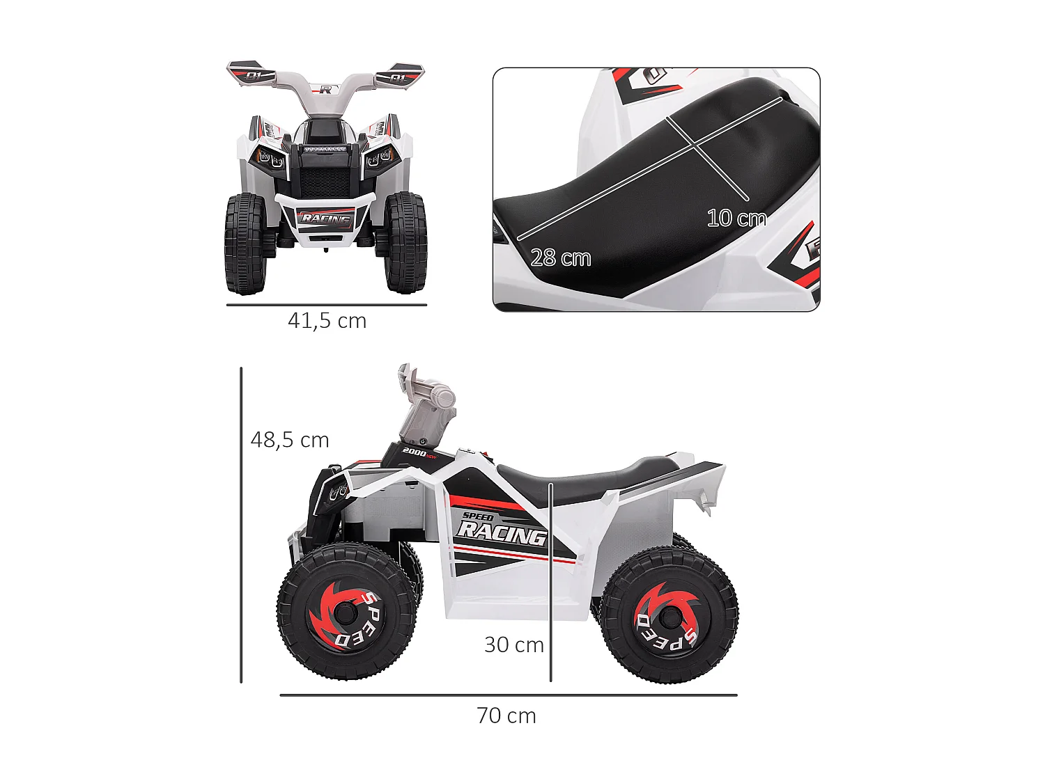 Quad électrique enfant V. max.  2,5 Km/h 6 V blanc
