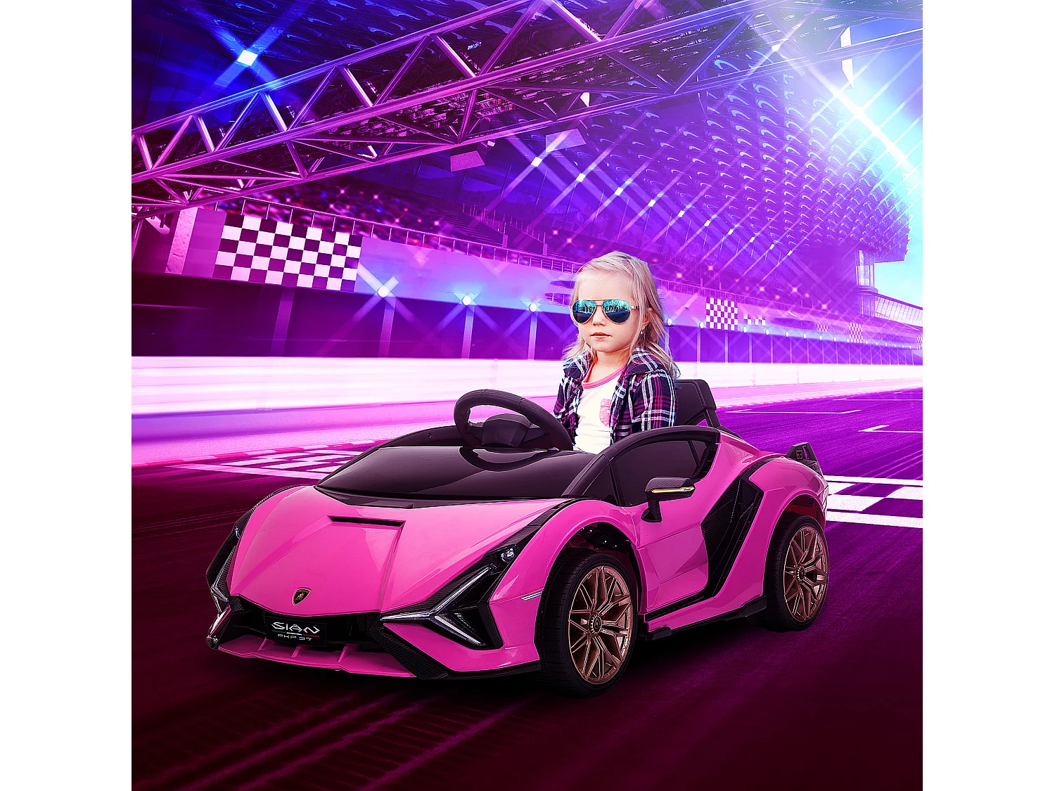 Voiture électrique enfant de sport supercar 12 V - V. max. 5 Km/h effets sonores + lumineux rose